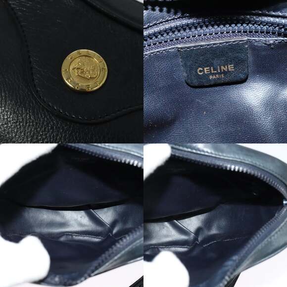CELINE Shoulder Bag Leather Navy Gold - Picture 11 of 12